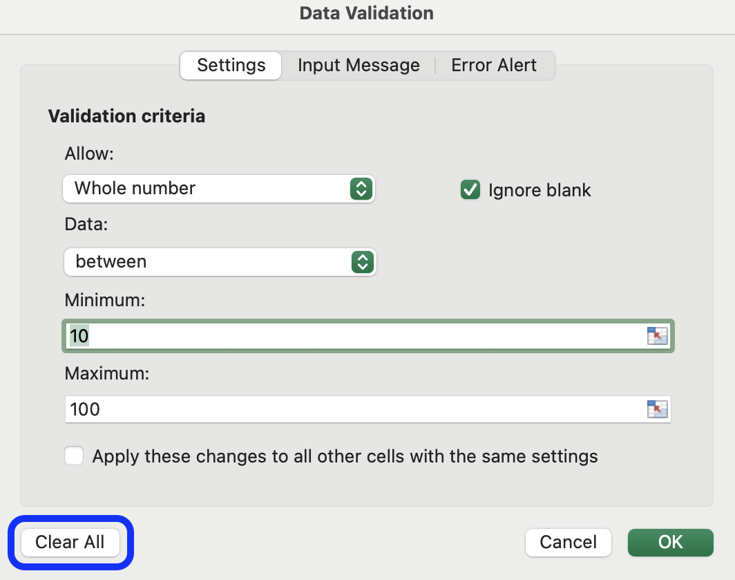 Removing Data validation