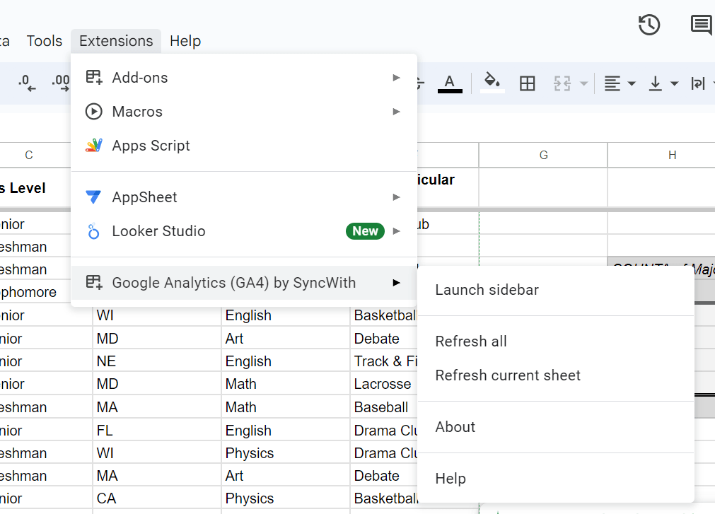 Google Analytics Extension: google sheets automation