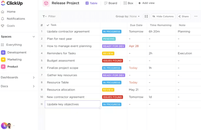 ClickUp Views: job Application Tracker Google Sheets