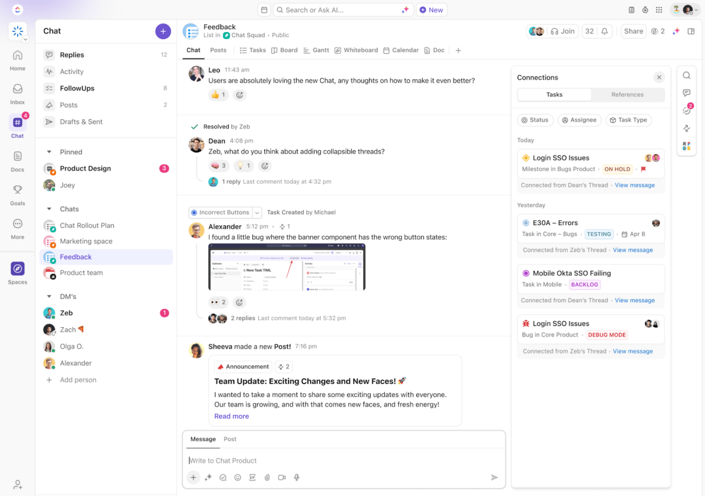 ClickUp チャット: Slack スケジュールメッセージ