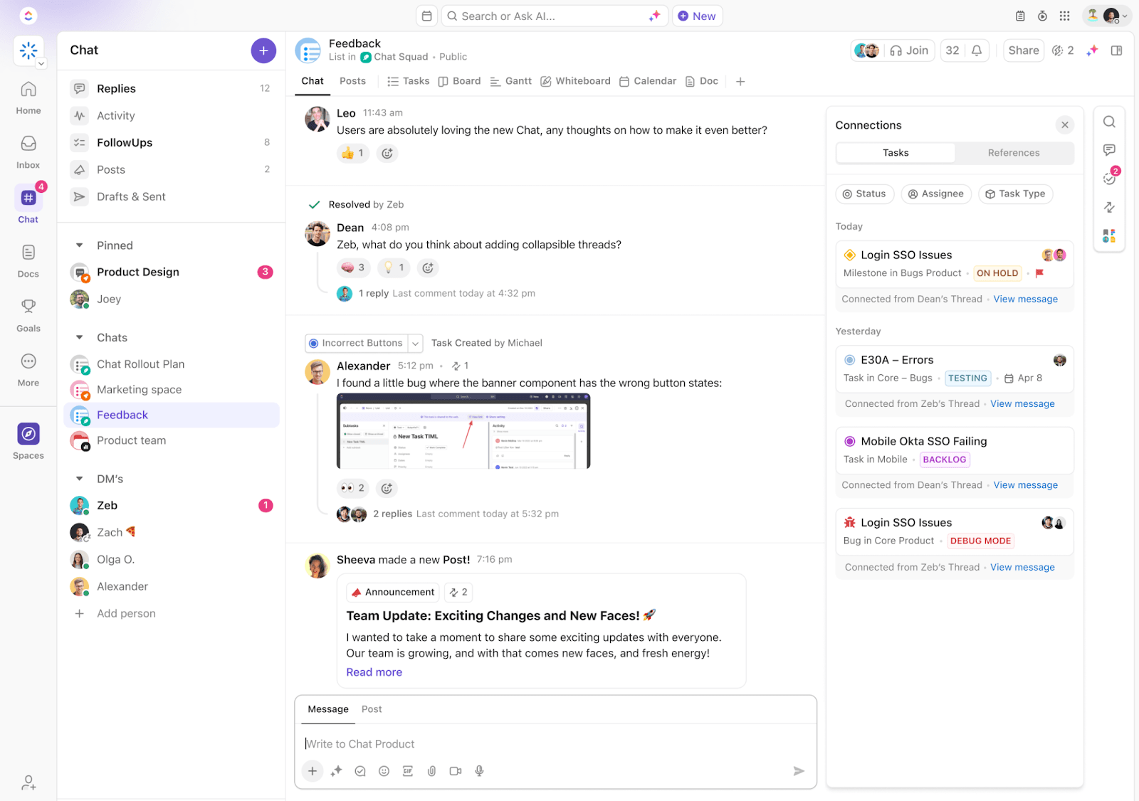 ClickUp Chat: wiadomość harmonogramu Slack