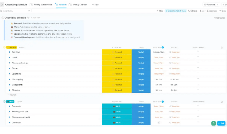 ClickUp Organizing Schedule List Template