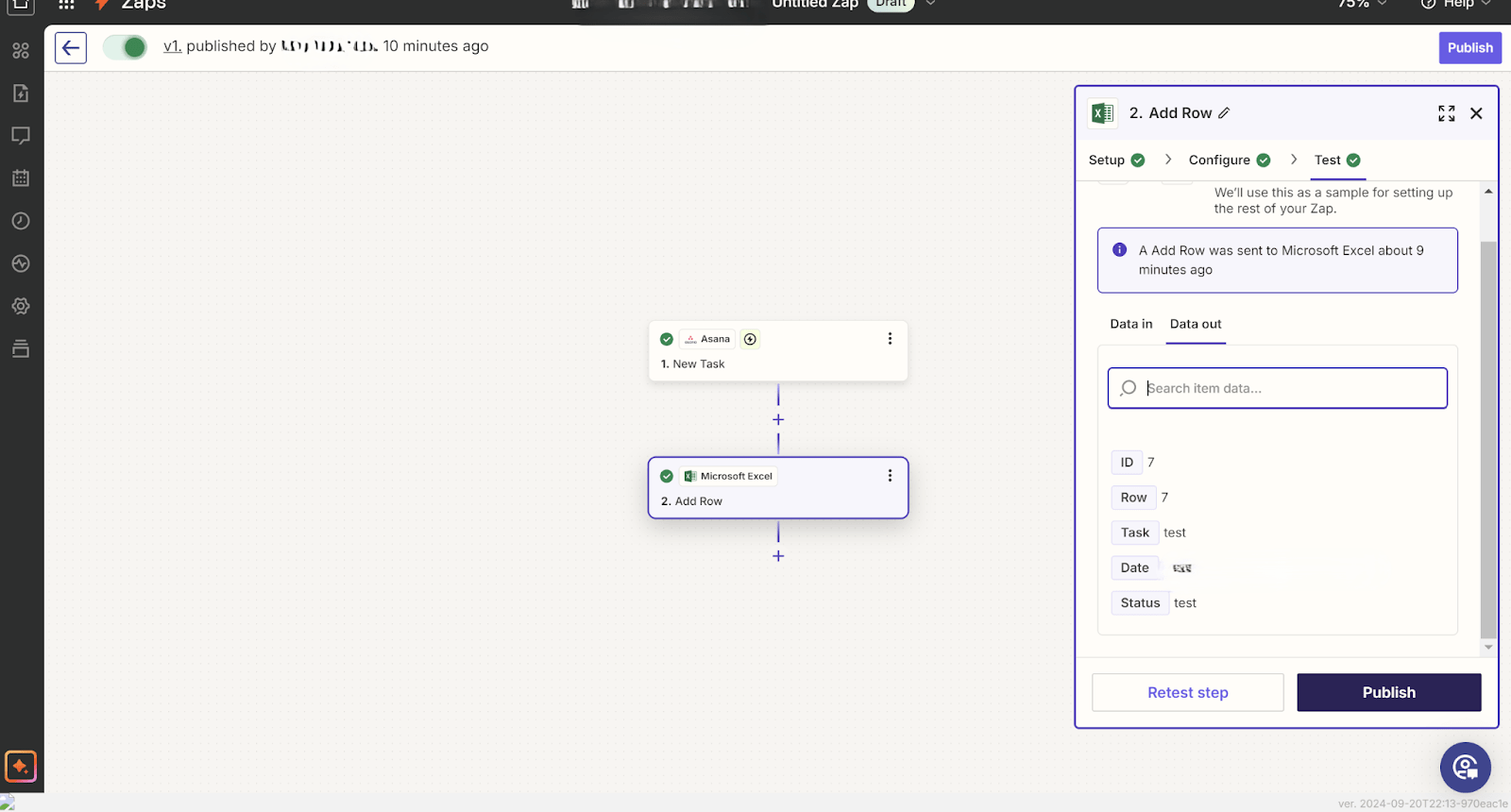 Apply your necessary inputs for the respective fields and hit Publish to test the workflow