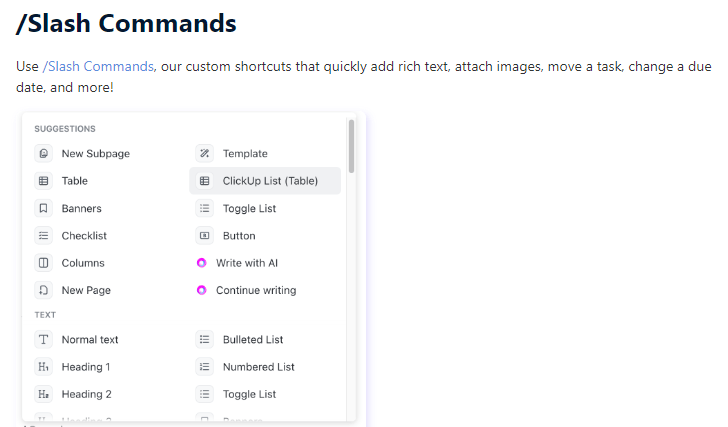 ClickUp /Slash Commands: Strikethrough Google Docs