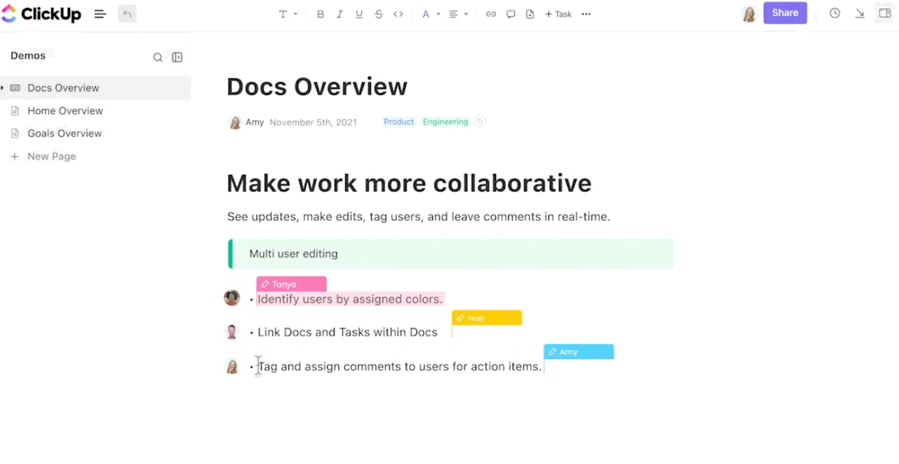 ClickUp Docs para las preguntas de la encuesta posterior a la formación