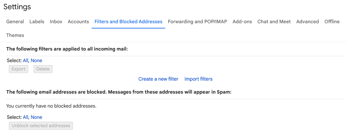 Gmail filters