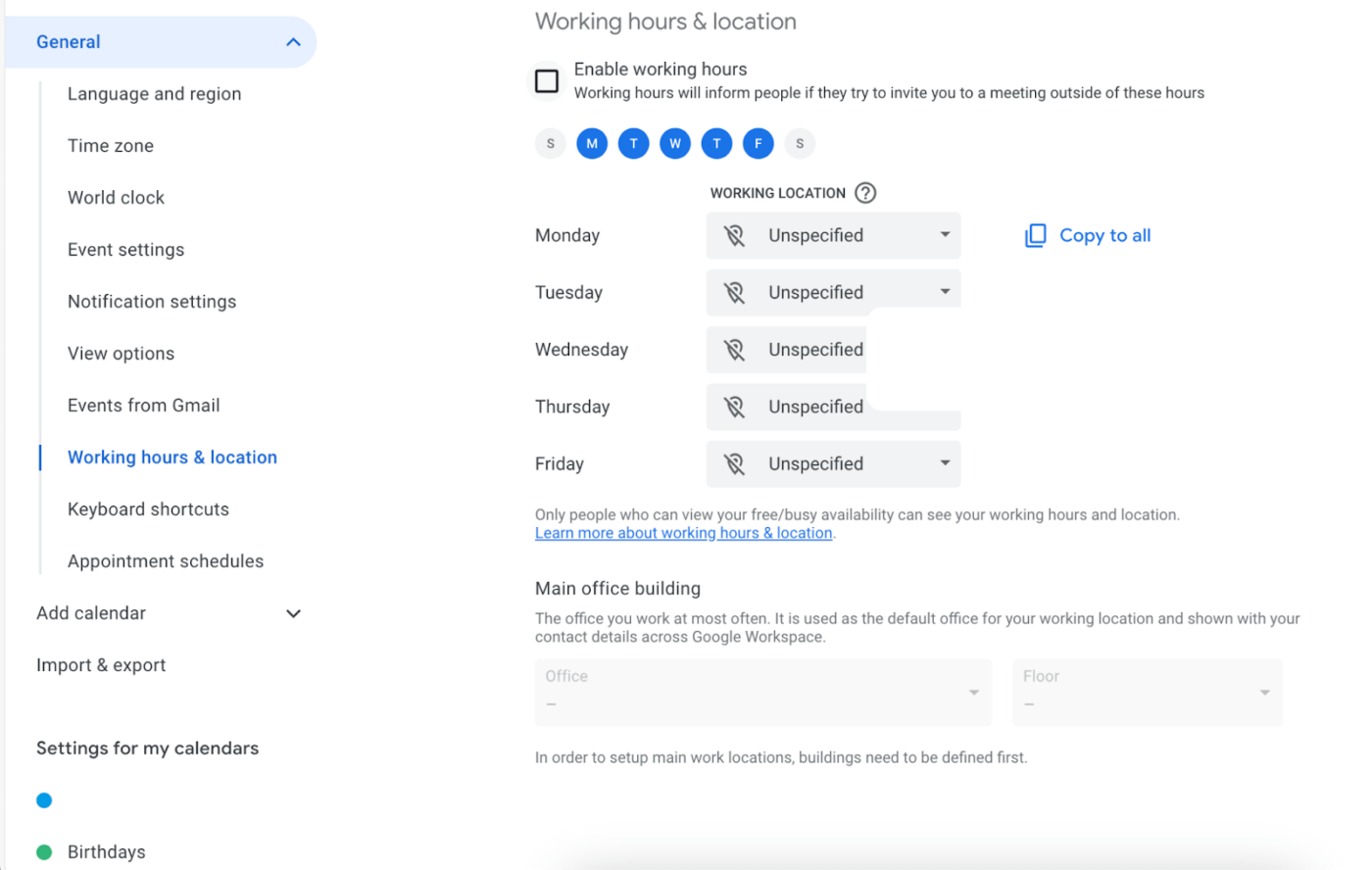 Calendar's working hours: google workspace tips