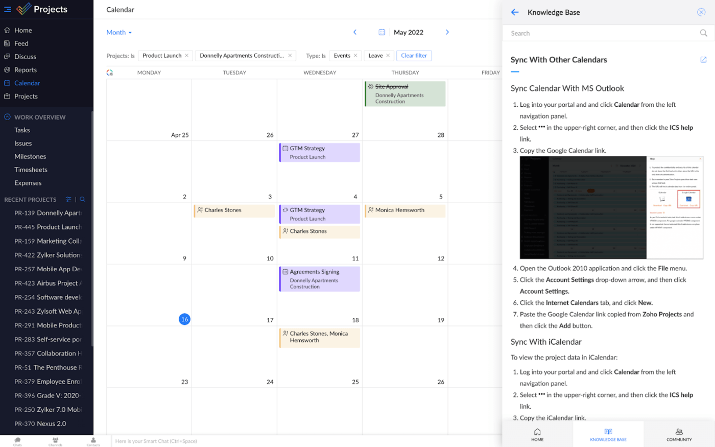 Zoho Projects: Calendar Management Tools