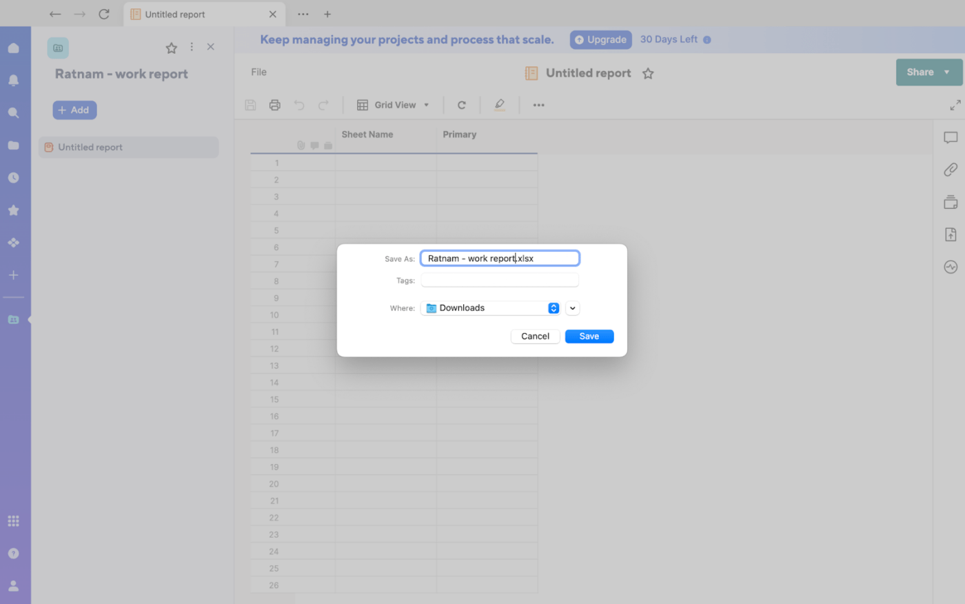 Excel でエクスポートされたデータ