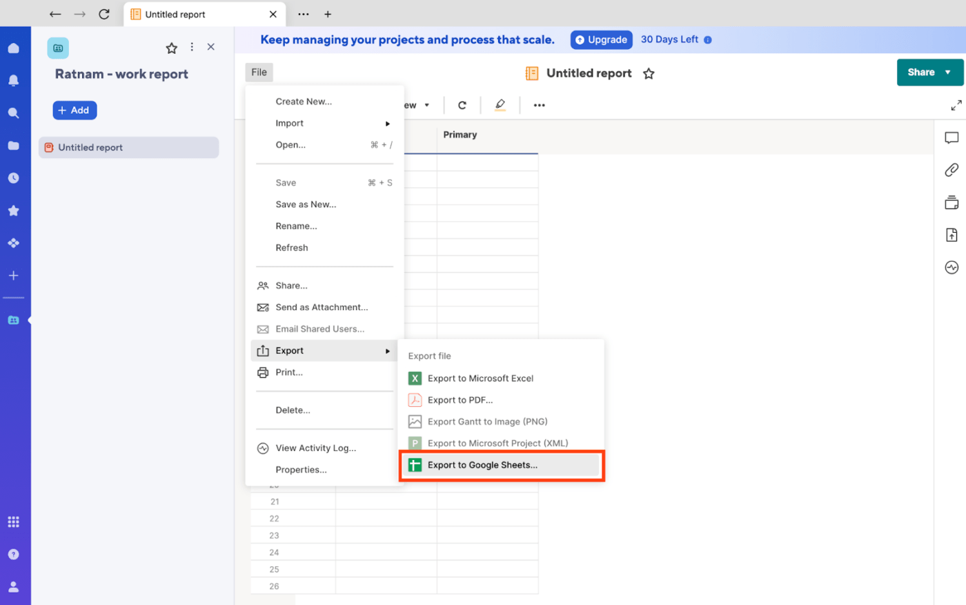 Exportar para o Google Sheets