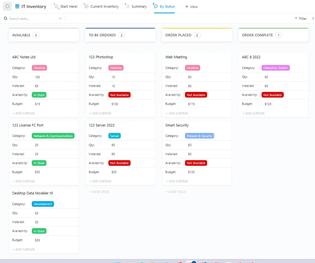 Gerencie e acompanhe seus ativos e inventário de TI com o ClickUp IT Inventory Template