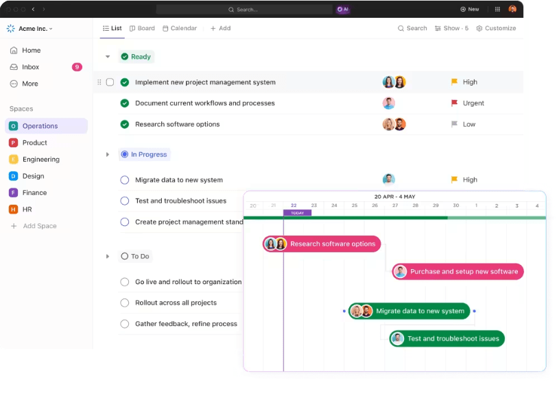 Plataforma de TI y PMO de ClickUp