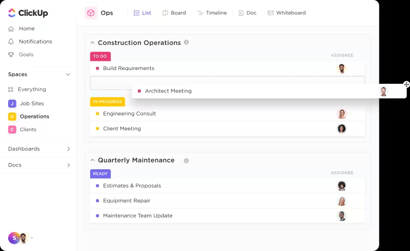 Software de gerenciamento de projetos de construção do ClickUp