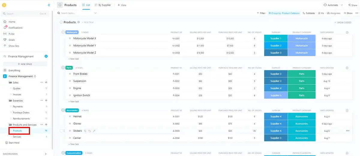 Acompanhe suas finanças e gere relatórios com facilidade com o modelo de gerenciamento financeiro do ClickUp