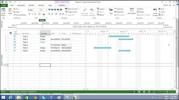 Set task durations: microsoft project gantt chart