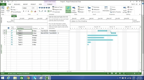 Create task dependencies
microsoft project gantt chart