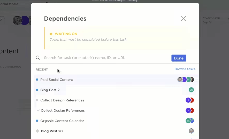 ClickUp Task Priorities: project dependencies