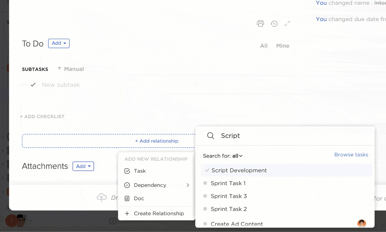 ClickUp Dependencies Features: project dependencies