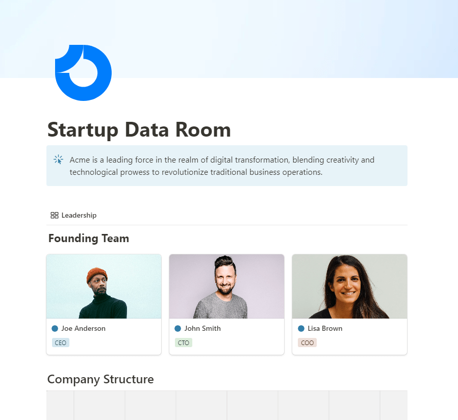 The Notion Startup Data Room Template