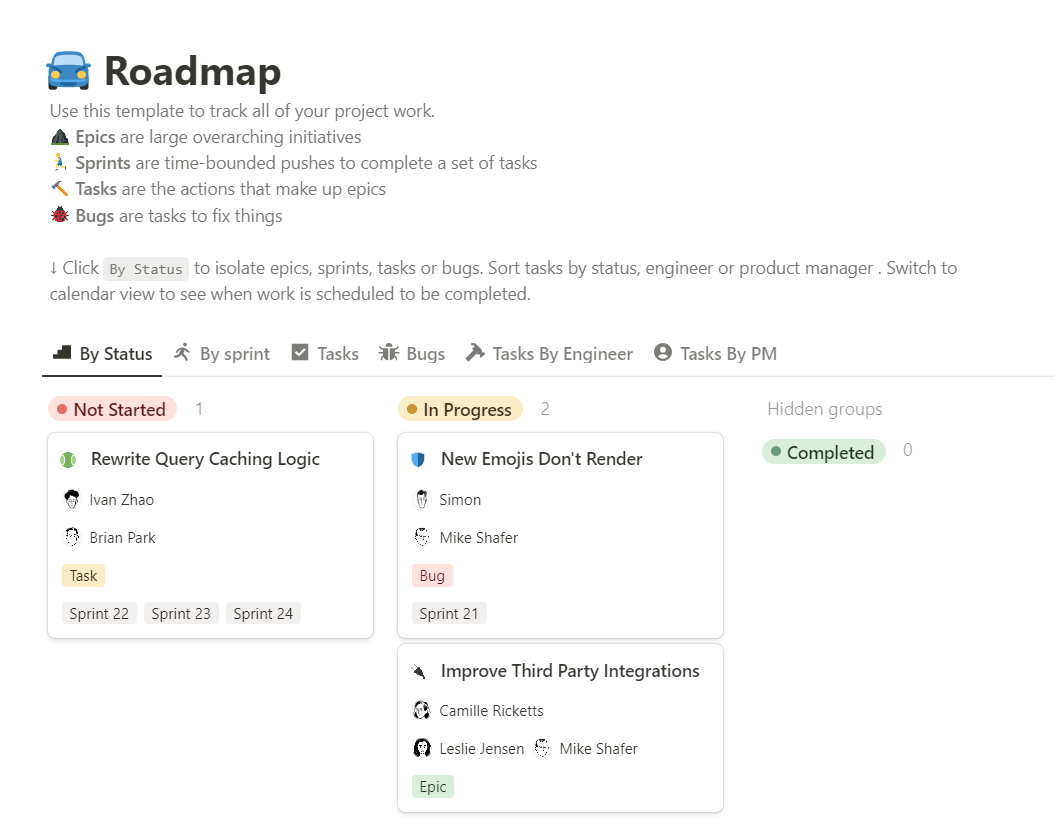 The Notion Simple Roadmap Template: notion project management templates