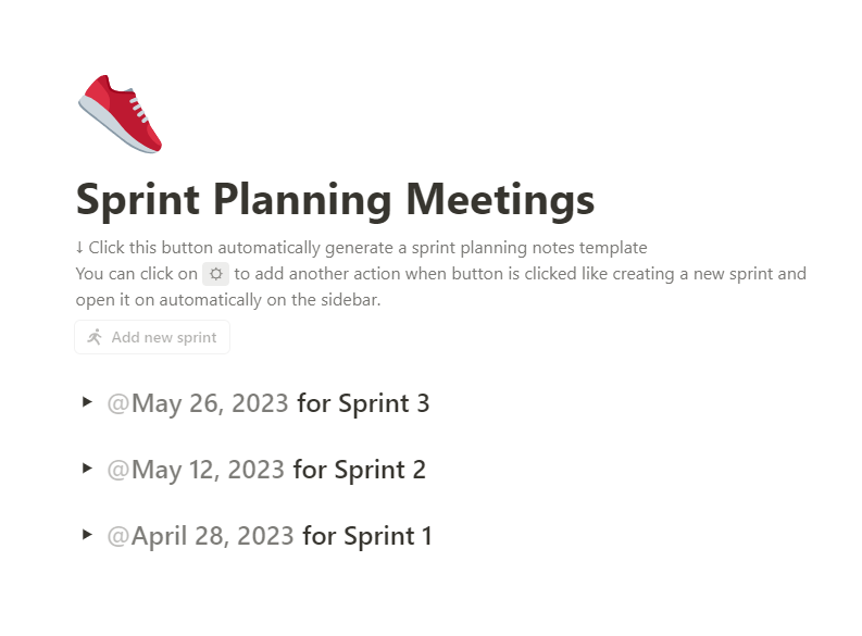 De notion sjabloon voor vergaderingen voor het plannen van Sprint