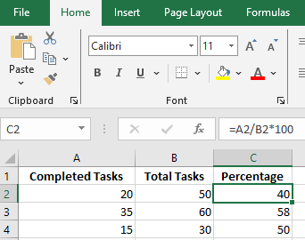 Calculating percentages: excel cheat sheet