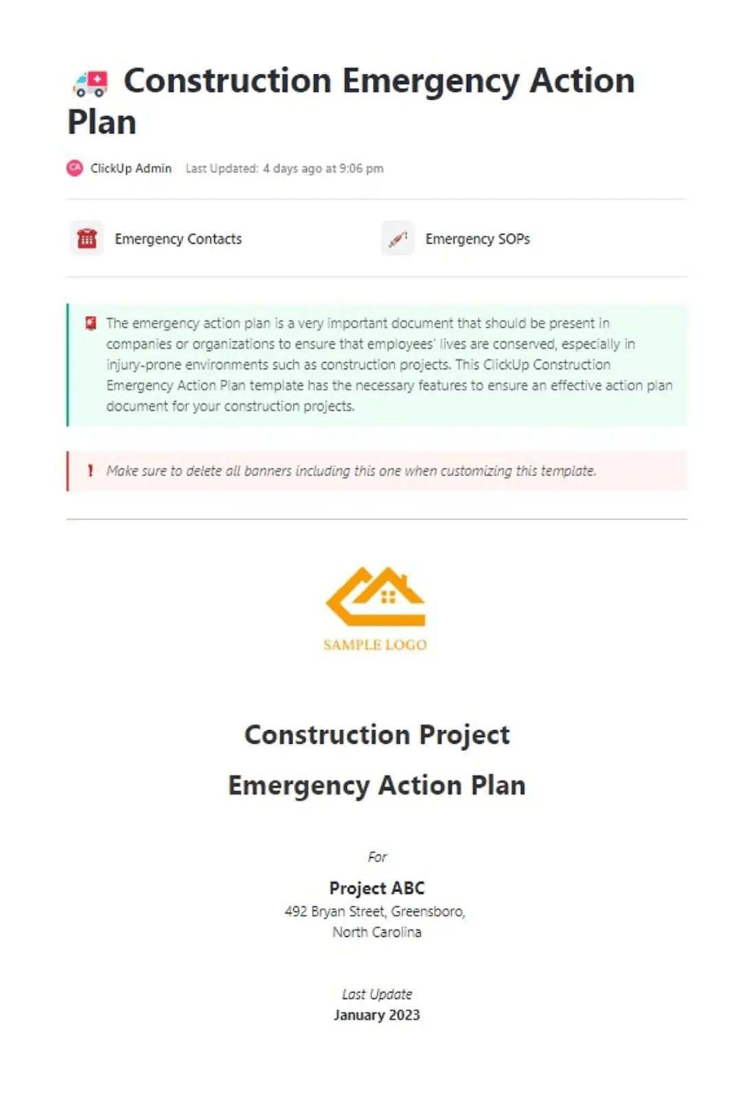 ClickUp Construction Emergency Action Plan Template