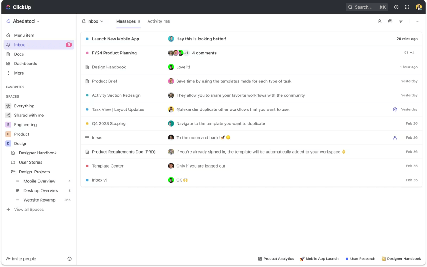 ClickUp Inbox: milestone chart
