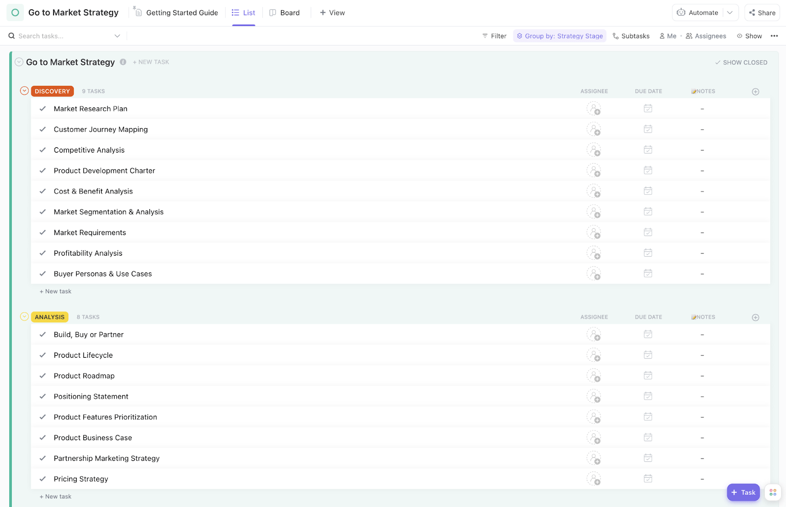 ClickUp's Go To Market Strategy Template