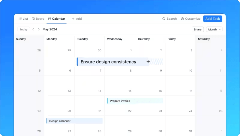 ClickUp Calendar View