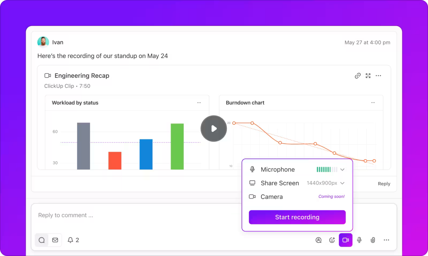 Screen recordings with ClickUp Clips