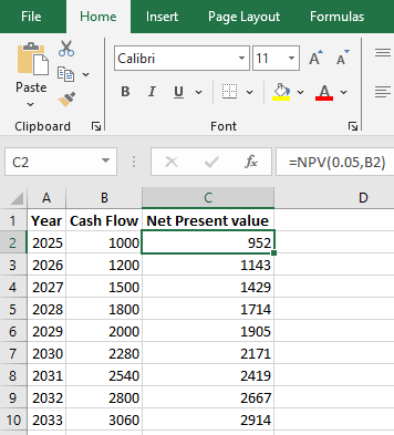 Cálculo do valor presente líquido \[NPV\] dos ativos