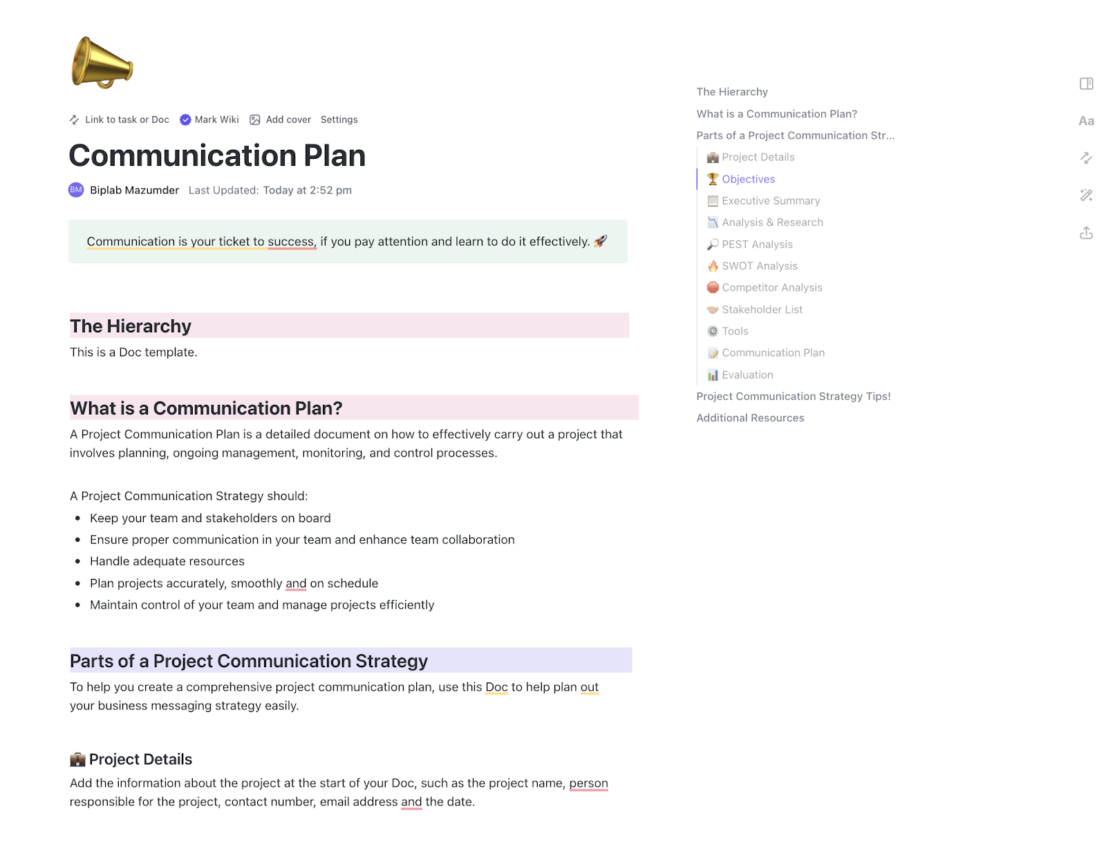 ClickUp Communication Plan Template