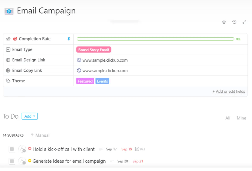 ClickUp’s Email Campaign Template