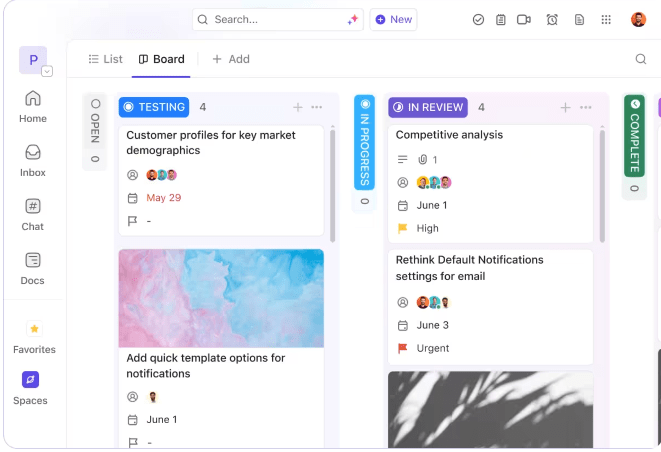 De status van verschillende strategische initiatieven in realtime visualiseren met het Kanban-bord van ClickUp