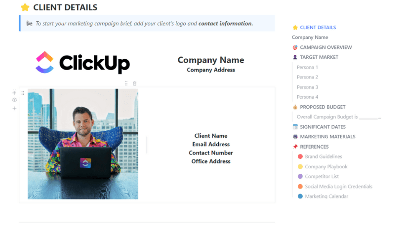 ClickUp’s Marketing Campaign Brief Template