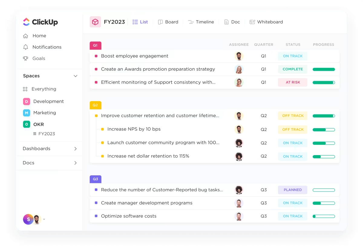 ClickUp Interface: OKR Planning