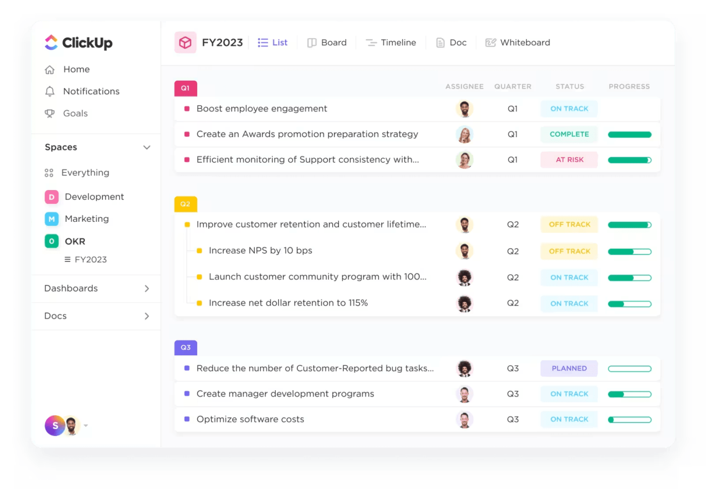 De functie projectmanagement van ClickUp helpt u bij het abonnement en de uitvoering van strategische initiatieven