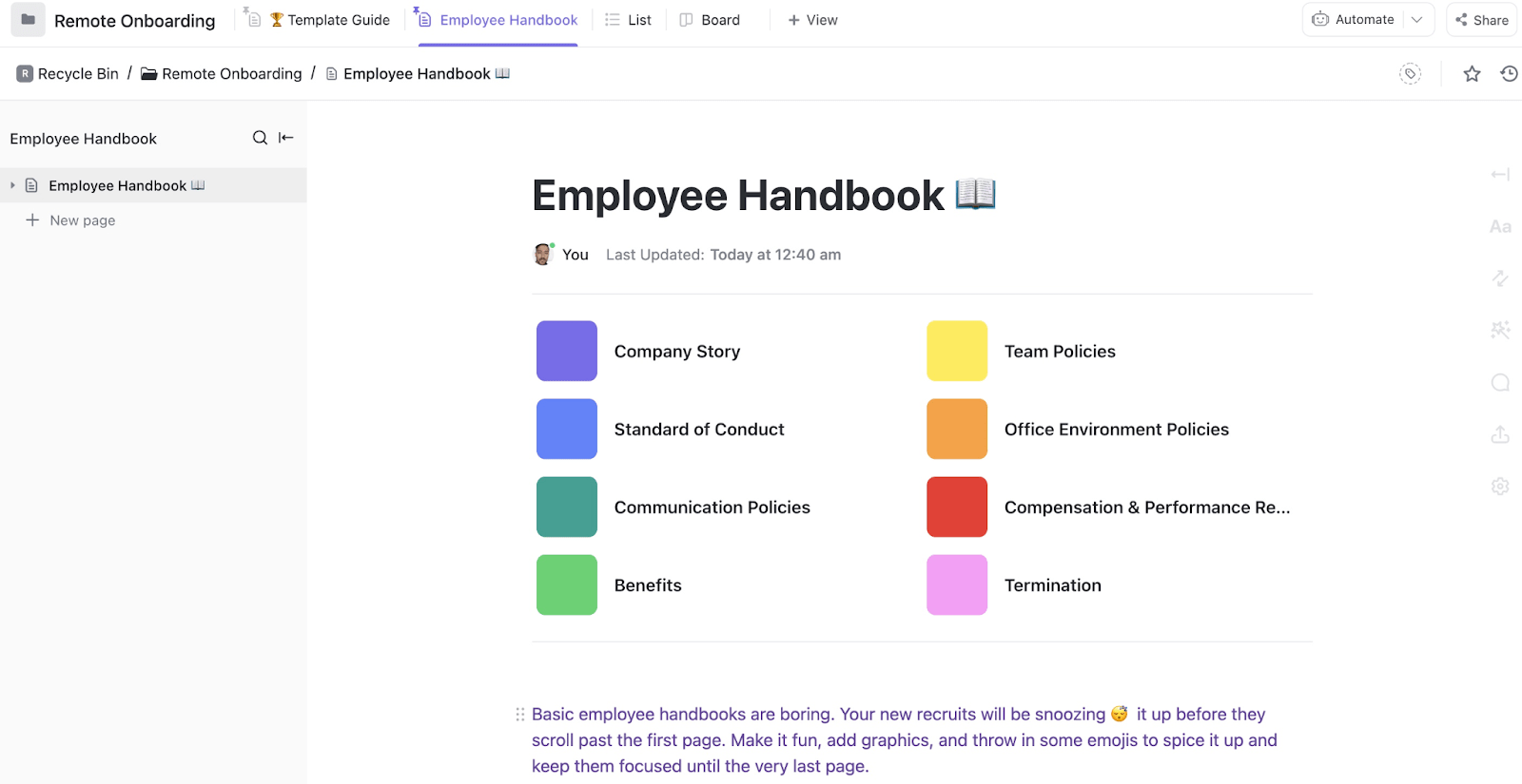 ClickUp Remote Onboarding Template