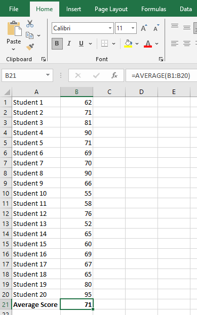 AVERAGE of numbers: excel cheat sheet