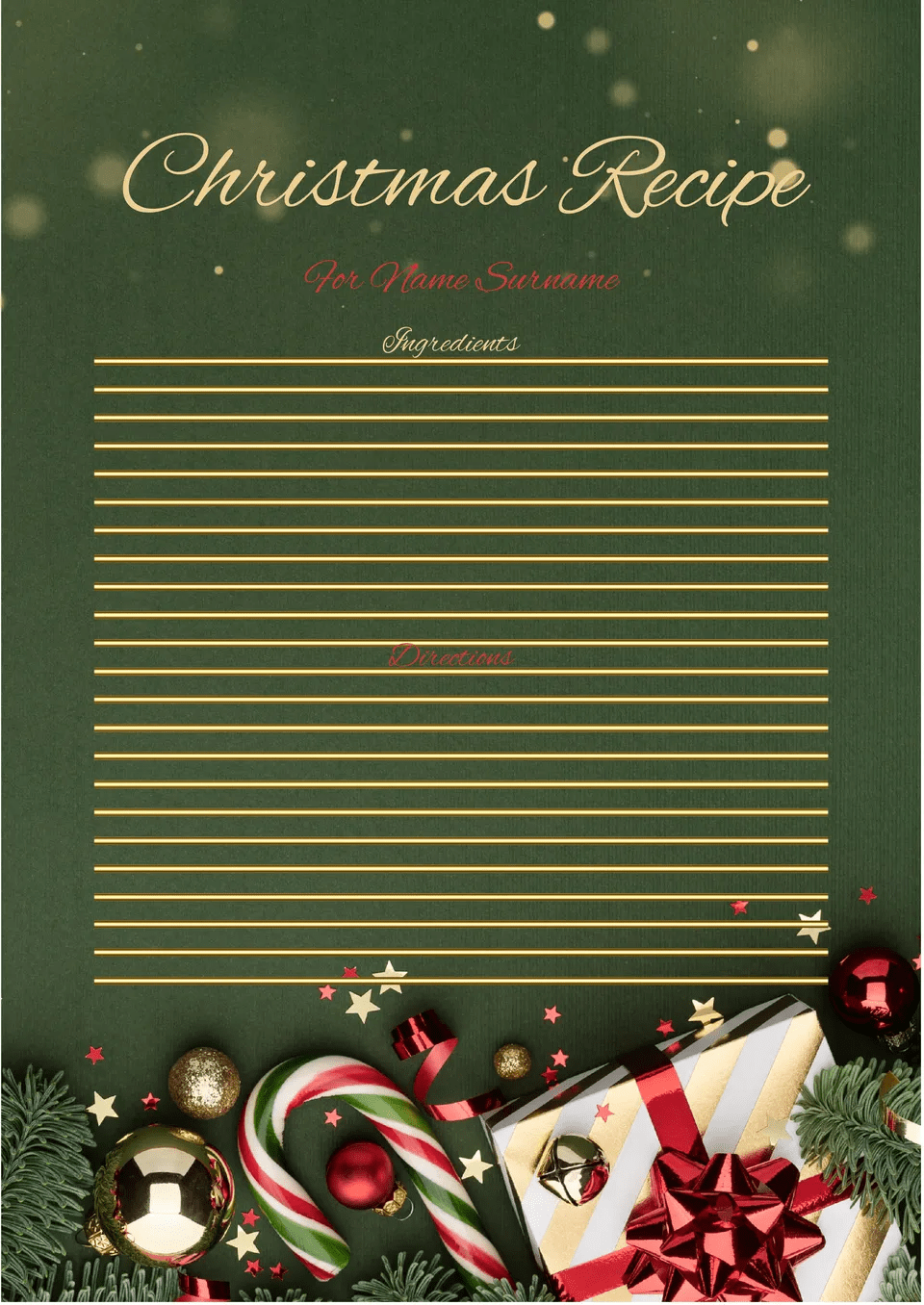 Christmas recipe template Google Docs