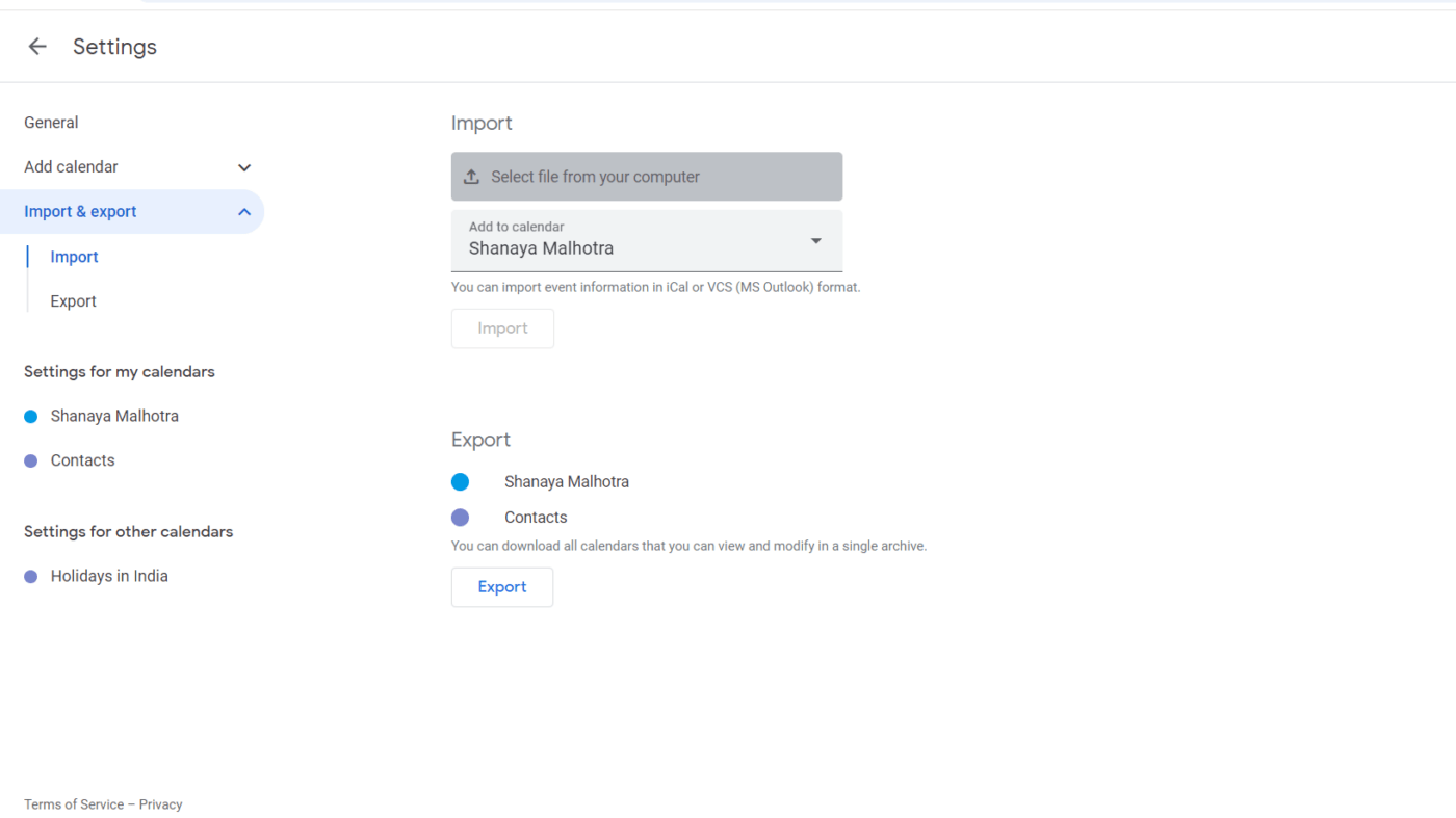 Export Google Calendar to Excel by exporting data in a zip file