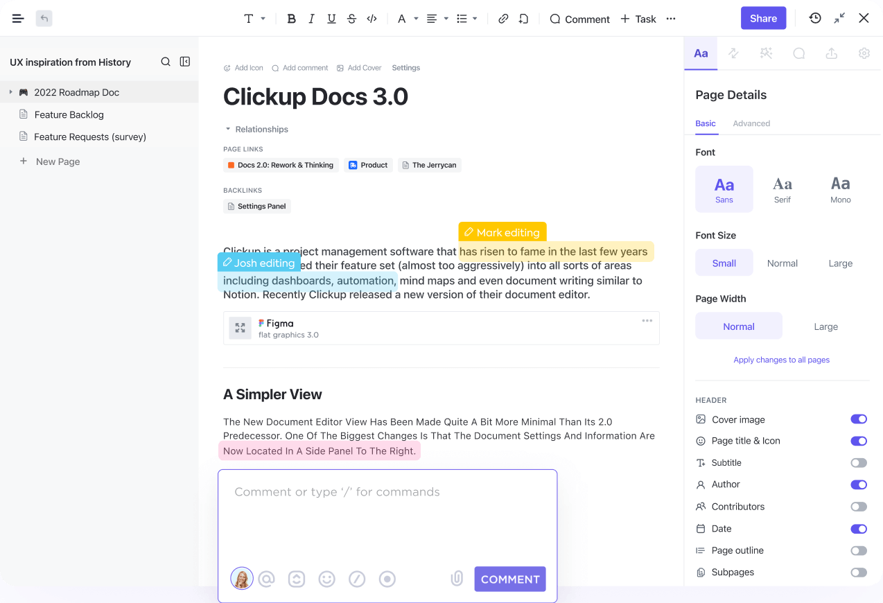 Use ClickUp Docs to collaborate seamlessly with your team on tasks, documents, and projects