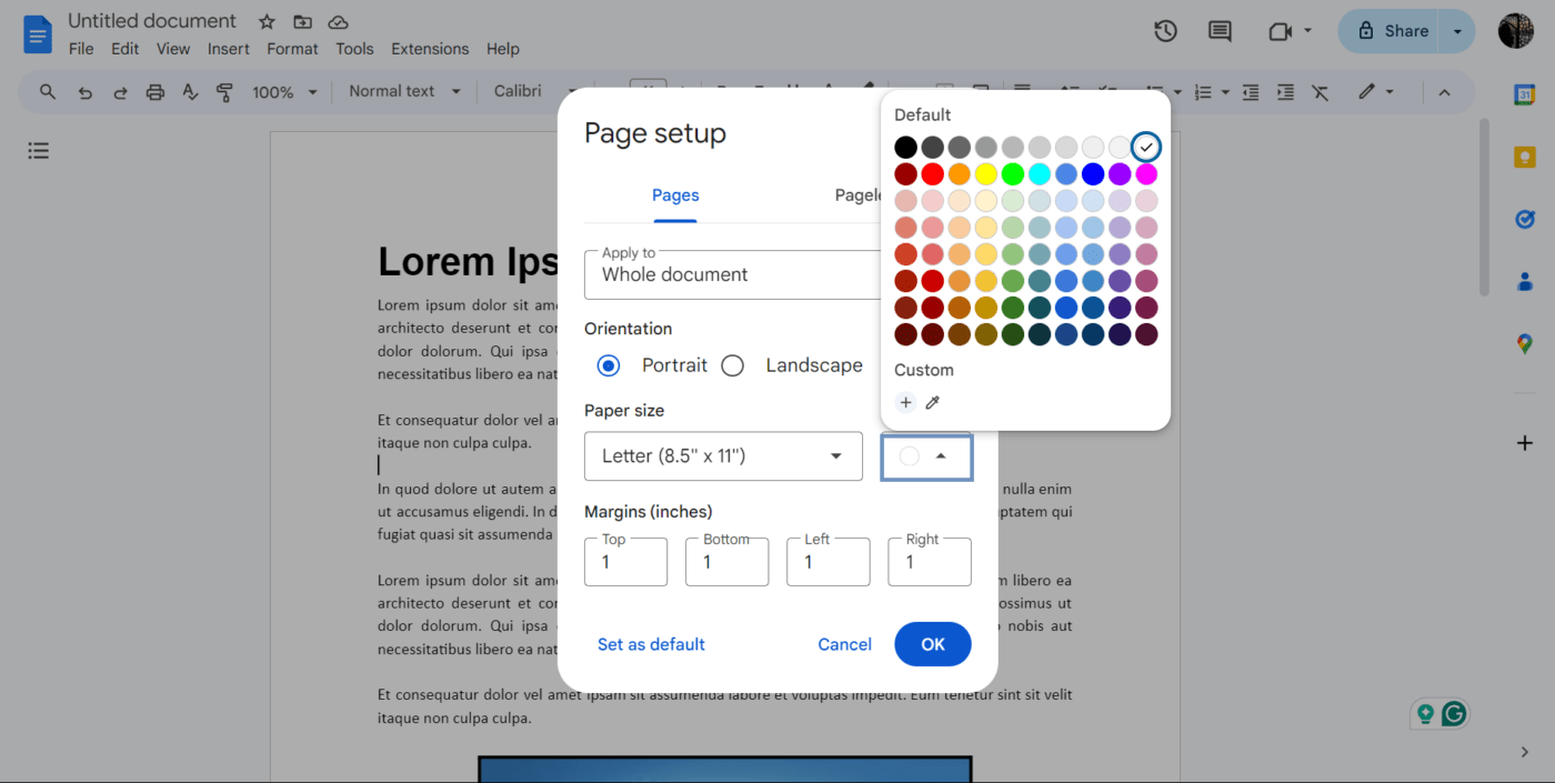 How to customize Google Docs page colour