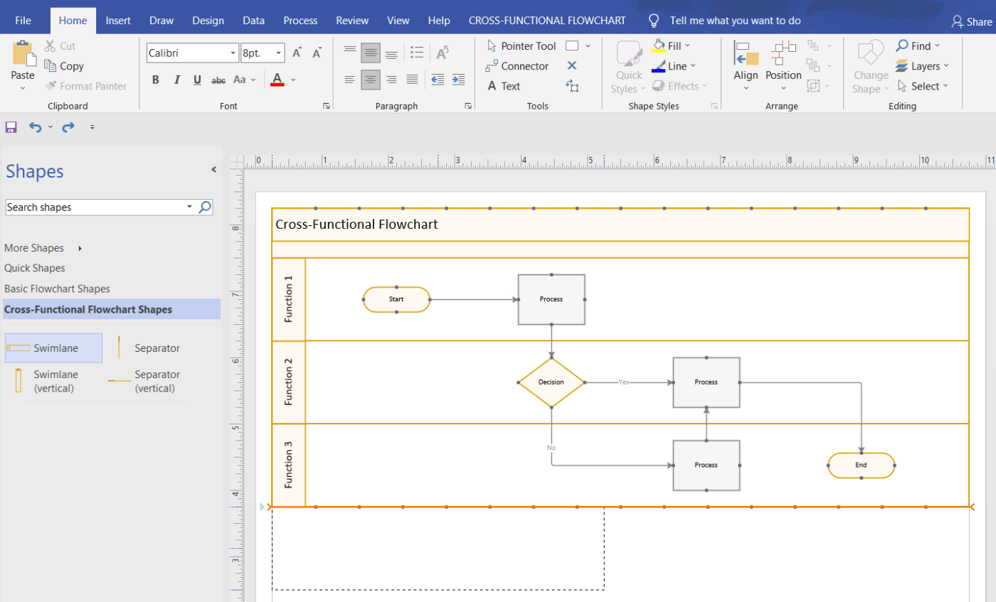 Flanela do Visio: Adicionar swimlanes no Visio