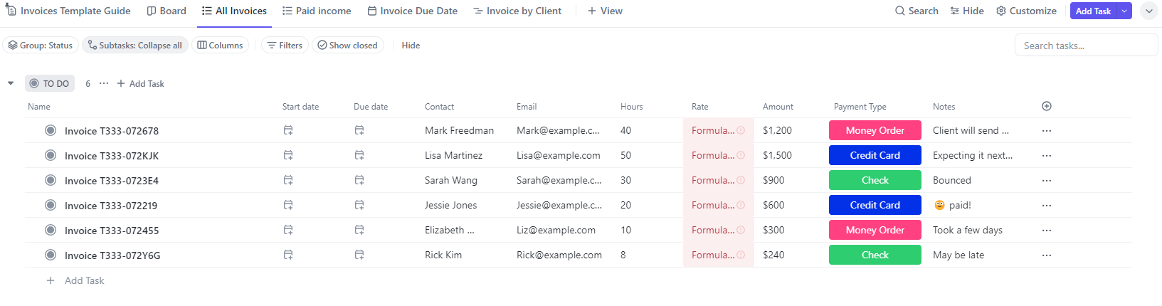 ClickUp Invoice Tracking Template