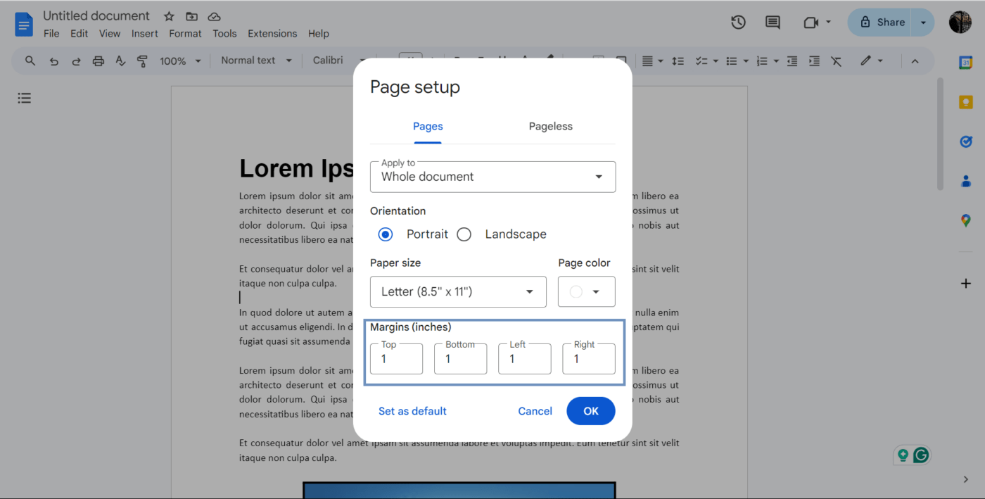 How to customize Google Docs page margins