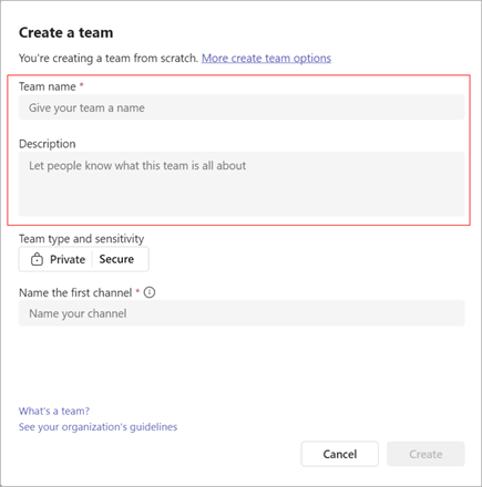 Name for your team in the Create a Team window