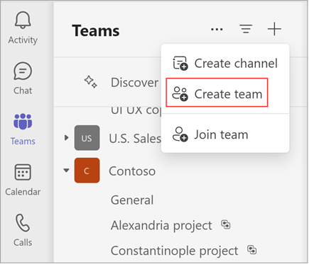 Create new team in Microsoft Teams