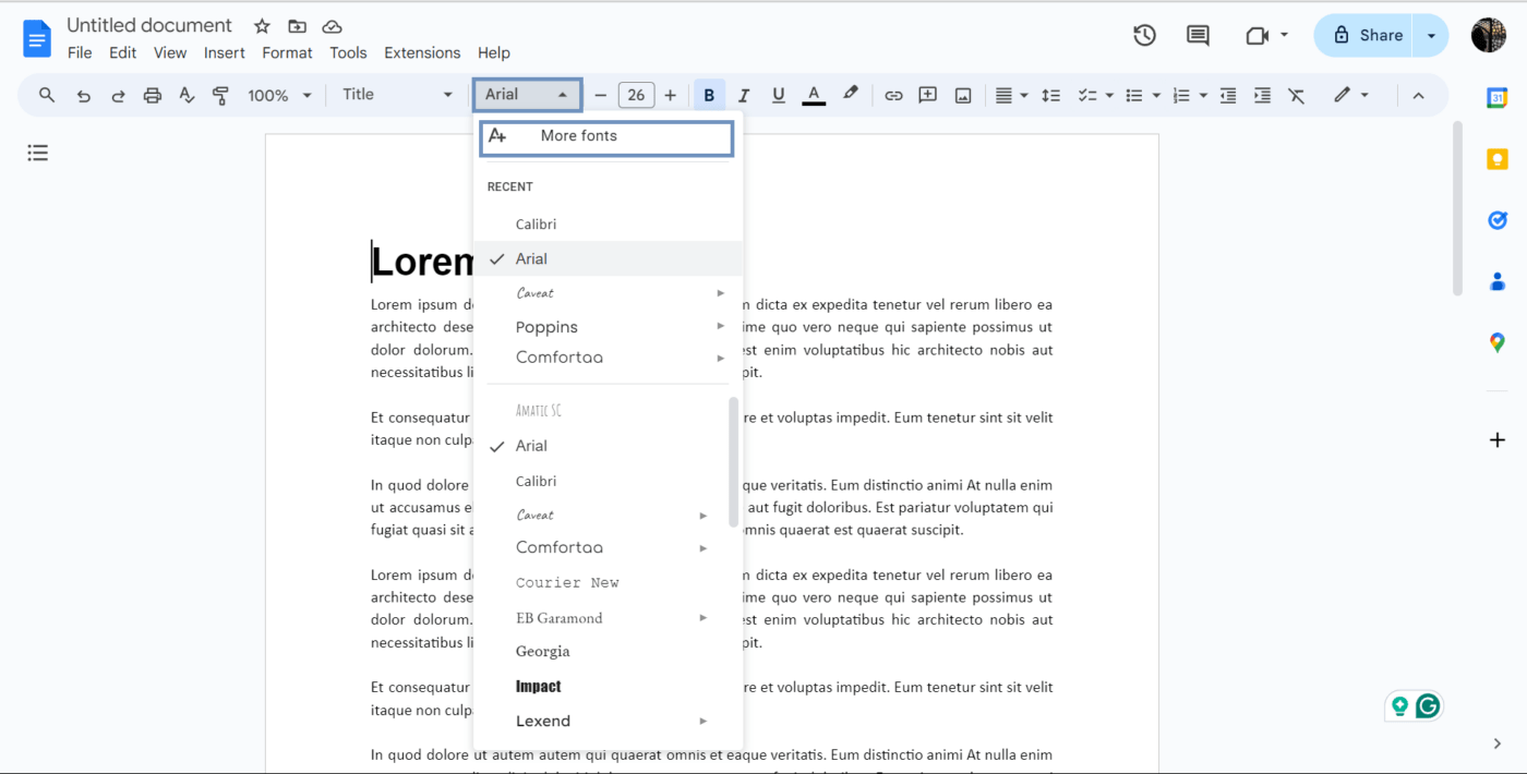 Google Docs Schriftart benutzerdefiniert anpassen